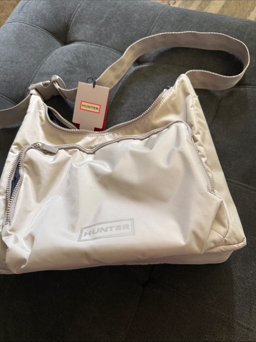 Hunter Beige Nylon Belt Bag With Front Pocket